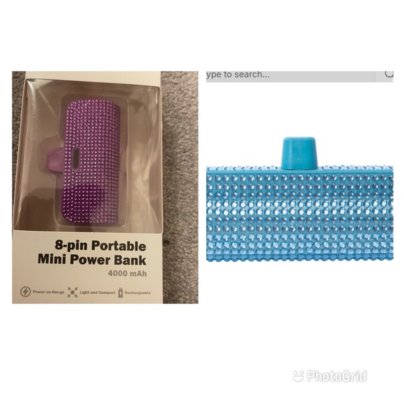 Other - Purple and Blue Rhinestone Portable Mini Power Bank type lighting charging